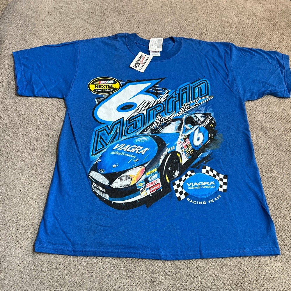 Vintage 2000s Mark Martin Racing‎ NASCAR T-Shirt Blue Large NWT
